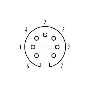 Polbild (Steckseite) 99 5682 15 07 - M16 Kabeldose, Polzahl: 7 (07-b), 6,0-8,0 mm, schirmbar, löten, IP67, UL