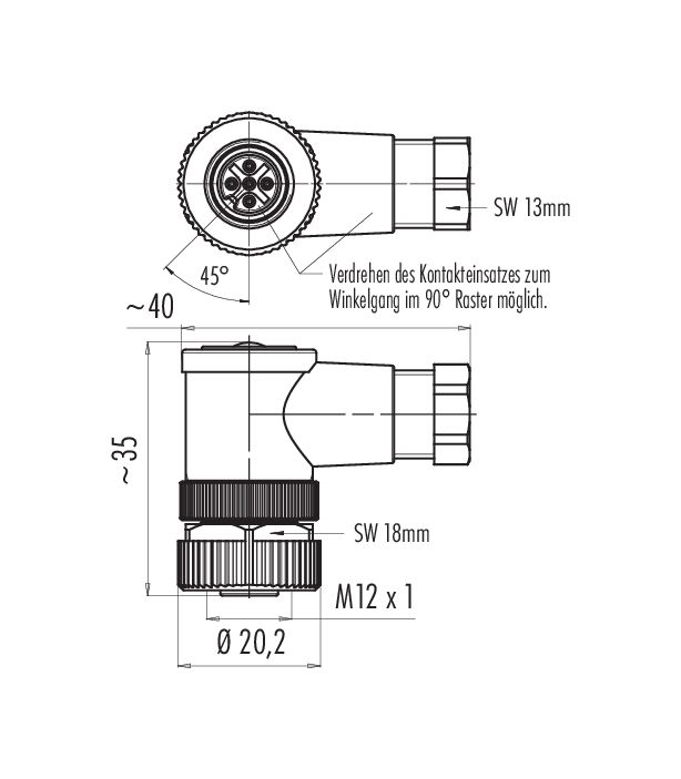 99 0436 24 05 Binder M12 Winkeldose Polzahl 5 4 0 6 0 Mm