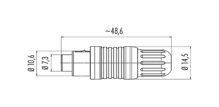 Dibujo a escala Push Pull Conector de cable hembra, Número de contactos: 5, 3,5-5,0 mm, blindable, soldadura, IP67