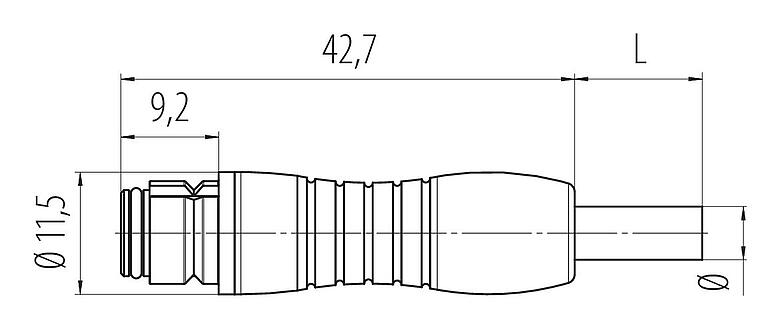 Disegno in scala 77 7406 0000 50004-0200 - Snap-In Connettore cavo femmina, Numero poli: 4, non schermato, stampato sul cavo, IP67, PUR, nero, 4 x 0,25 mm², 2 m