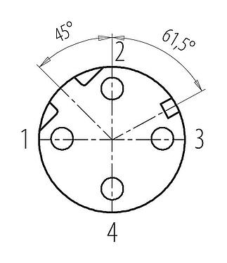 Disposición de los contactos (lado de la conexión) M12 Conector hembra en ángulo, Número de contactos: 4, 5,0-8,0 mm, blindable, tornillo extraíble, IP67, UL 2238, Pluma de iris