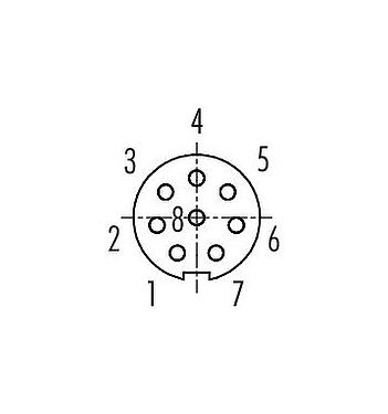 Disposition des contacts (Côté plug-in) M9 Embase femelle, Contacts: 8, non blindé, M9x0,5, Montage frontal