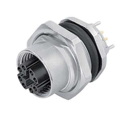 Illustration M12 Female panel mount connector, Contacts: 8, shieldable, THT, IP67, UL, M16x1.5, Rear mounting