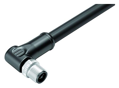 Ilustración M12 Conector macho en ángulo, Número de contactos: 4, sin blindaje, moldeado en el cable, IP68, UL, PUR, negro, 4 x 1,50 mm², 2 m