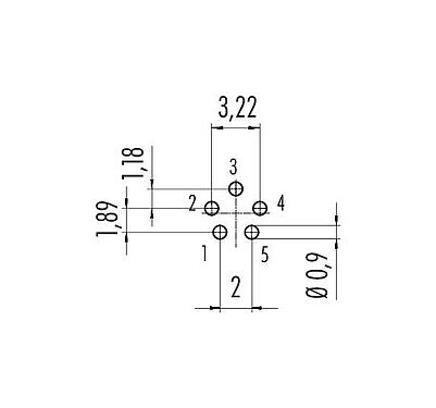 Disposizione dei conduttori 09 0416 90 05 - M9 Connettore femmina a flangia, Numero poli: 5, non schermato, THT, IP67, montaggio anteriore
