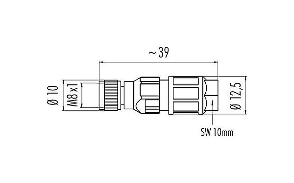 Desenho da escala 99 3400 550 03 - M8 Tomada de cabo, Contatos: 3, 2,5-5,0 mm, desprotegido, IDC, IP67, UL