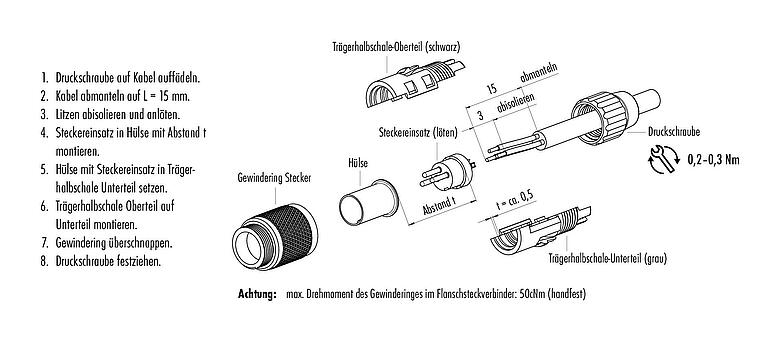 Montageanleitung M9 Kabelstecker, Polzahl: 4, 4,0-5,0 mm, ungeschirmt, löten, IP40