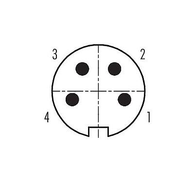 Disposition des contacts (Côté plug-in) 99 5609 00 04 - M16 Connecteur mâle, Contacts: 4 (04-a), 6,0-8,0 mm, blindable, souder, IP67, UL