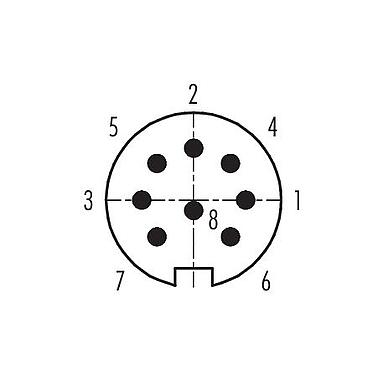 Disposition des contacts (Côté plug-in) 09 0571 92 08 - M16 Connecteur mâle, Contacts: 8 (08-a), 6,0-8,0 mm, non blindé, souder, IP40