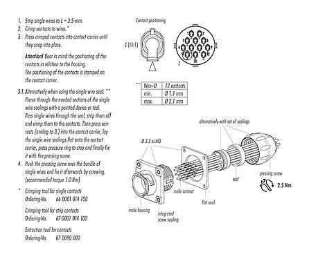 Assembly instructions Bayonet Male panel mount connector, Contacts: 12, unshielded, crimping (Crimp contacts must be ordered separately), IP68/IP69K, UL 2238, VDE, Front mounting, UV resistant