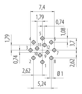 Disposizione dei conduttori 99 9136 090 12 - Snap-In Connettore femmina a flangia, Numero poli: 12, non schermato, THT, IP67, VDE