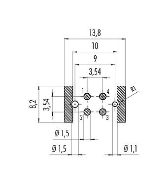 Conductor layout 09 0431 601 04 - M12 Male receptacle, Contacts: 4, shieldable, SMT, IP67, for SMT