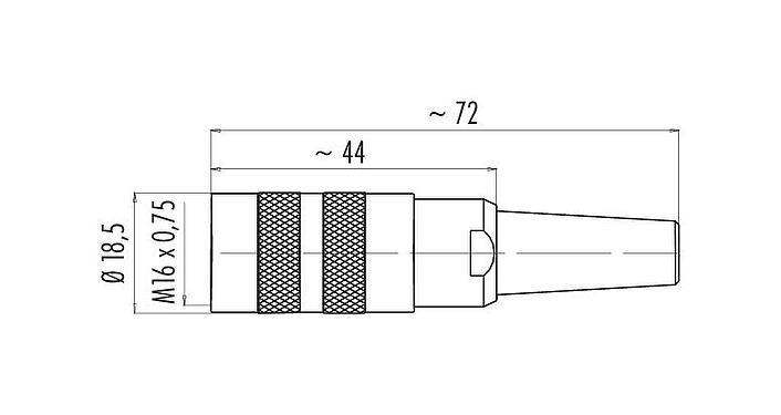 Dessin coté M16 Connecteur femelle, Contacts: 2 (02-a), 4,0-6,0 mm, blindable, souder, IP40