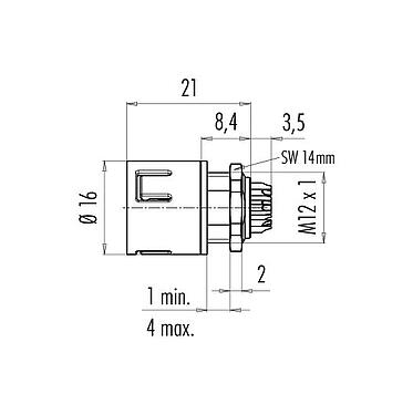 Scale drawing 99 9115 70 05 - Snap-In Male panel mount connector, Contacts: 5, unshielded, solder, IP67, UL, VDE