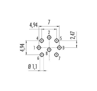 Bố trí dây dẫn 09 0174 90 08 - M16 Ổ cắm gắn bảng, Số lượng cực : 8 (08-a), không có chống nhiễu, THT, IP68, UL, Tuân thủ AISG, gắn phía trước