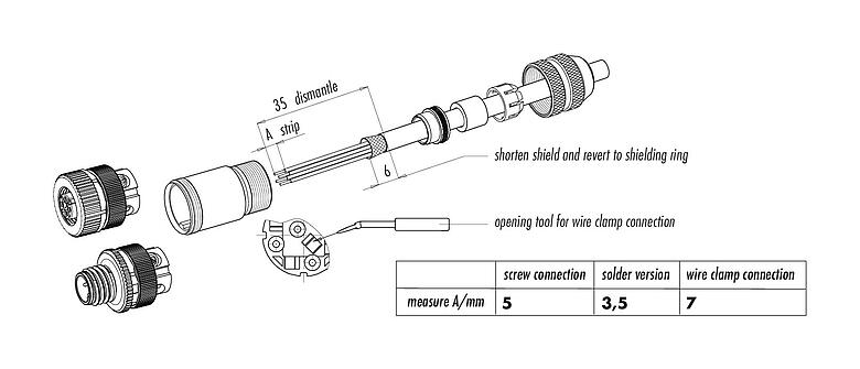 Instrução de montagem 99 1535 810 05 - M12 Plugue de cabo, Contatos: 5, 6,0-8,0 mm, blindável, braçadeira de arame, IP67