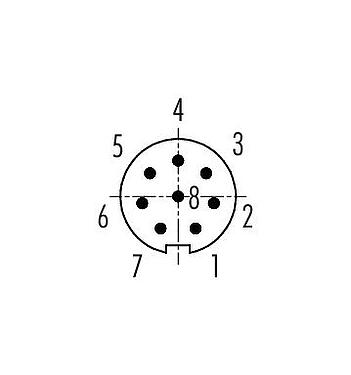 Contact arrangement (Plug-in side) 99 0479 100 08 - M9 Male cable connector, Contacts: 8, 3.0-4.0 mm, unshielded, solder, IP40