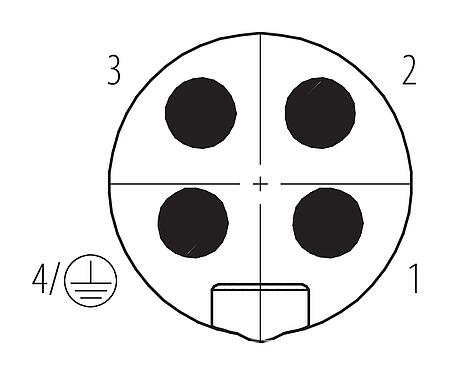 Uspořádání kontaktů (strana zástrčky) 7/8" Zástrčka kabelu, : 3+PE, 10,0-12,0 mm, nestíněný, šroubovací svorka, IP67, UL 2238, VDE