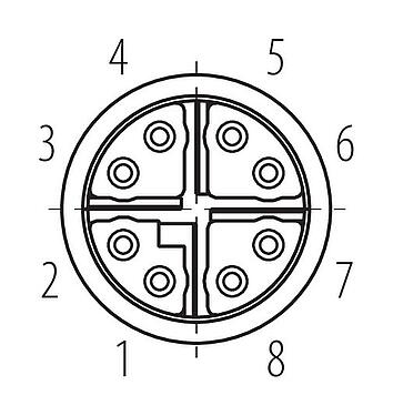 접점 배치(접속측) M12 플랜지 리셉터클, 콘택트 렌즈: 8, 차폐 가능, SMT, IP68, M14x1.0, 후면 월 마운팅