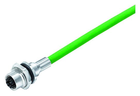 Ilustración M12 Toma de brida, Número de contactos: 8, blindado, con cables ensamblado, IP67, UL, M16x1,5, Ethernet, PUR, verde, 4 x 2 x AWG 26/7, Montaje en pared, 0,5 m