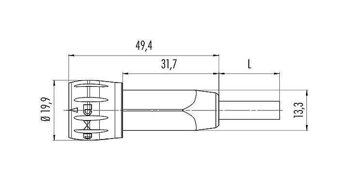 Rysunek z wymiarami 77 6005 0000 50008-0500 - Bayonet Męskie złącze kablowe proste, Kontaktów: 8, nieekranowany, lutowanie, IP67, PUR, czarny, 8 x 0,25 mm², 5 m