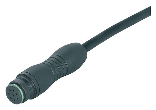 Illustration Snap-In Female cable connector, Contacts: 8, unshielded, moulded on the cable, IP67, UL 2238, PUR, black, 8 x 0.25 mm², 2 m