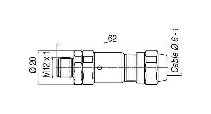 Dessin coté M12 Connecteur mâle, Contacts: 8, 5,5-8,6 mm, blindable, pince à visser, IP68/IP69K, UL 2238, Acier inoxydable, avec anneau de protection