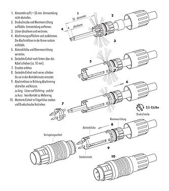 Montageanleitung Push Pull Kabeldose, Polzahl: 14, 4,0-8,0 mm, schirmbar, löten, IP67