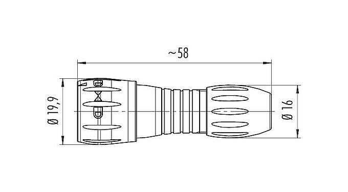 Dibujo a escala Bayoneta Conector de cable macho, Número de contactos: 8, 2,5-4,0 mm, sin blindaje, soldadura, IP67