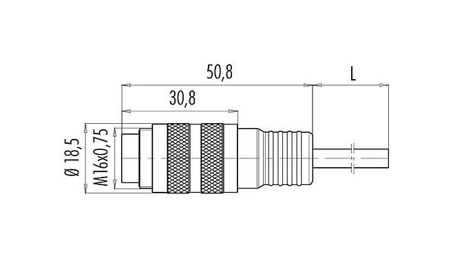 스케일 드로잉 79 6171 20 08 - M16 케이블 커넥터, 콘택트 렌즈: 8 (08-a), 쉴드, 케이블에 몰딩, IP67, PUR, 검정, 8x0.25mm², 2m