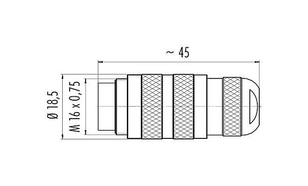 Scale drawing M16 Male cable connector, Contacts: 7 (07-a), 4.1-7.8 mm, unshielded, crimping (Crimp contacts must be ordered separately), IP67, UL 2238, Short version