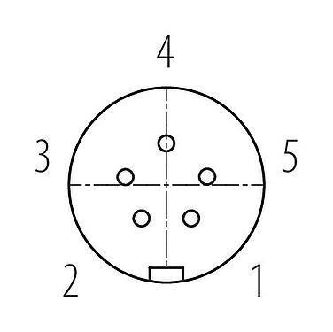 Polbild (Steckseite) Snap-In Flanschdose, Polzahl: 5, ungeschirmt, löten, IP67, UL 2238, VDE, M12x1,0, Frontmontage