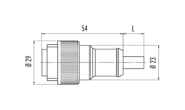 Dibujo a escala RD24 Conector de cable macho, Número de contactos: 6+PE, sin blindaje, moldeado en el cable, IP67, PVC, negro, 7 x 0,75 mm², 2 m