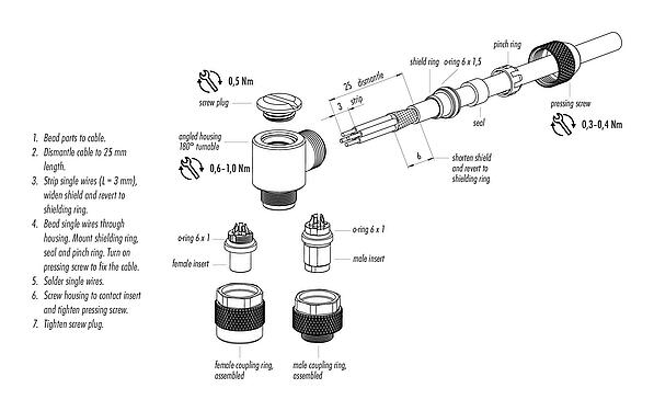 Hướng dẫn lắp ráp 99 0414 75 05 - M9 Ổ cắm bẻ góc, Số lượng cực : 5, 3,5-5,0mm, có thể che chắn, hàn, IP67