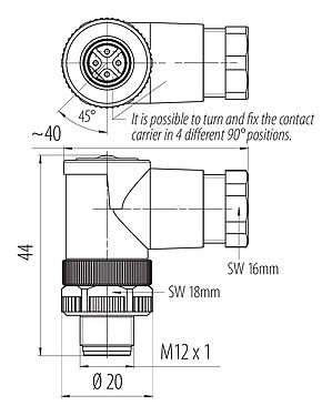 Scale drawing 99 0437 165 05 - M12 Male angled connector, Contacts: 5, 6.0-8.0 mm, unshielded, screw clamp, IP67