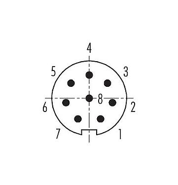コンタクト配列（接続側） 99 0425 70 08 - M9 オスアングルコネクタ, 極数: 8, 3.5-5.0mm, 非シールド, はんだ, IP67