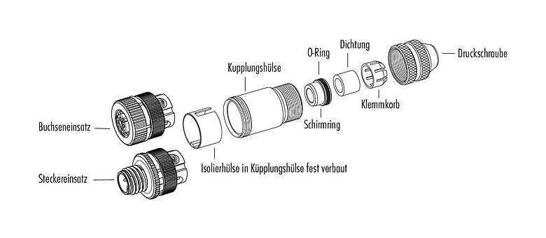 Einzelteildarstellung 99 1437 910 05 - M12 Kabelstecker, Polzahl: 5, 6,5-8,5 mm, schirmbar, schraubklemm, IP67, UL