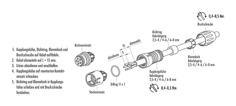 Montageanleitung Snap-In Kabelstecker, Polzahl: 12, 6,0-8,0 mm, ungeschirmt, löten, IP67