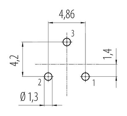 Conductor layout Snap-In Female panel mount connector, Contacts: 3, unshielded, THT, IP67, VDE, M12x1.0, Front mounting