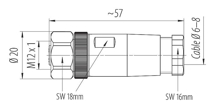 Disegno in scala 99 0630 80 04 - M12 Connettore cavo femmina, Numero poli: 4, 8,0-10,0 mm, non schermato, morsetto a vite, IP67, Acciaio inox