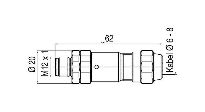 Maßzeichnung M12 Kabelstecker, Polzahl: 8, 5,5-8,6 mm, schirmbar, schraubklemm, IP68/IP69K, UL 2238, Edelstahl, mit Schirmring