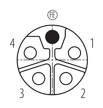 Disposición de los contactos (lado de la conexión) M12 Conector de cable hembra, Número de contactos: 4+FE, 8,0-13,0 mm, sin blindaje, tornillo extraíble, IP67, UL 2238, M12x1,0
