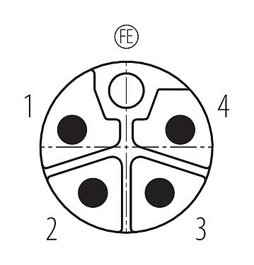 Disposición de los contactos (lado de la conexión) M12 Conector de cable macho, Número de contactos: 4+FE, 8,0-13,0 mm, sin blindaje, tornillo extraíble, IP67, M12x1,0, UL 2237 en preparación, con conexión de PE