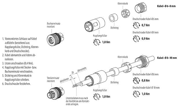 Montageanleitung M12 Kabelstecker, Polzahl: 4, 8,0-10,0 mm, ungeschirmt, schraubklemm, IP67, UL 2238, VDE
