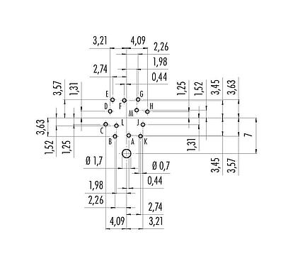 Conductor layout M16 Male panel mount connector, Contacts: 12 (12-a), shieldable, THT, IP67, UL 2238, M18x0,75, Rear mounting
