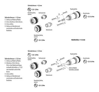Montageanleitung M9 Kabeldose, Polzahl: 7, 4,0-5,5 mm, schirmbar, löten, IP67, Irisfeder