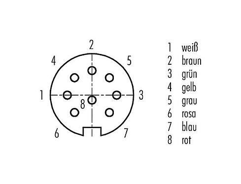 Polbild (Steckseite) M16 Flanschdose, Polzahl: 8 (08-a), ungeschirmt, Litzen, IP40, M18x0,75, Rückwandmontage