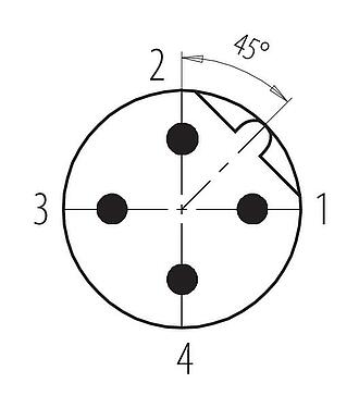 Disposición de los contactos (lado de la conexión) M12 Enchufe de brida, Número de contactos: 4, sin blindaje, THT, IP68, UL 2238, M12x1,0, Montaje en pared