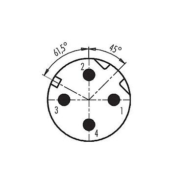 コンタクト配列（接続側） 99 3721 820 04 - M12 オスアングルコネクタ, 極数: 4, 5.0-8.0mm, シールド可能, 圧着（ピンコンタクトは別途注文要), IP67