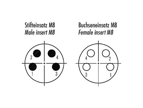 Arranjo de contato (Lado do plug-in) M8 Passagem para cabine de controle, Contatos: 4, blindado, plugáveis, IP67, M8x1,0, Montagem no painel traseiro